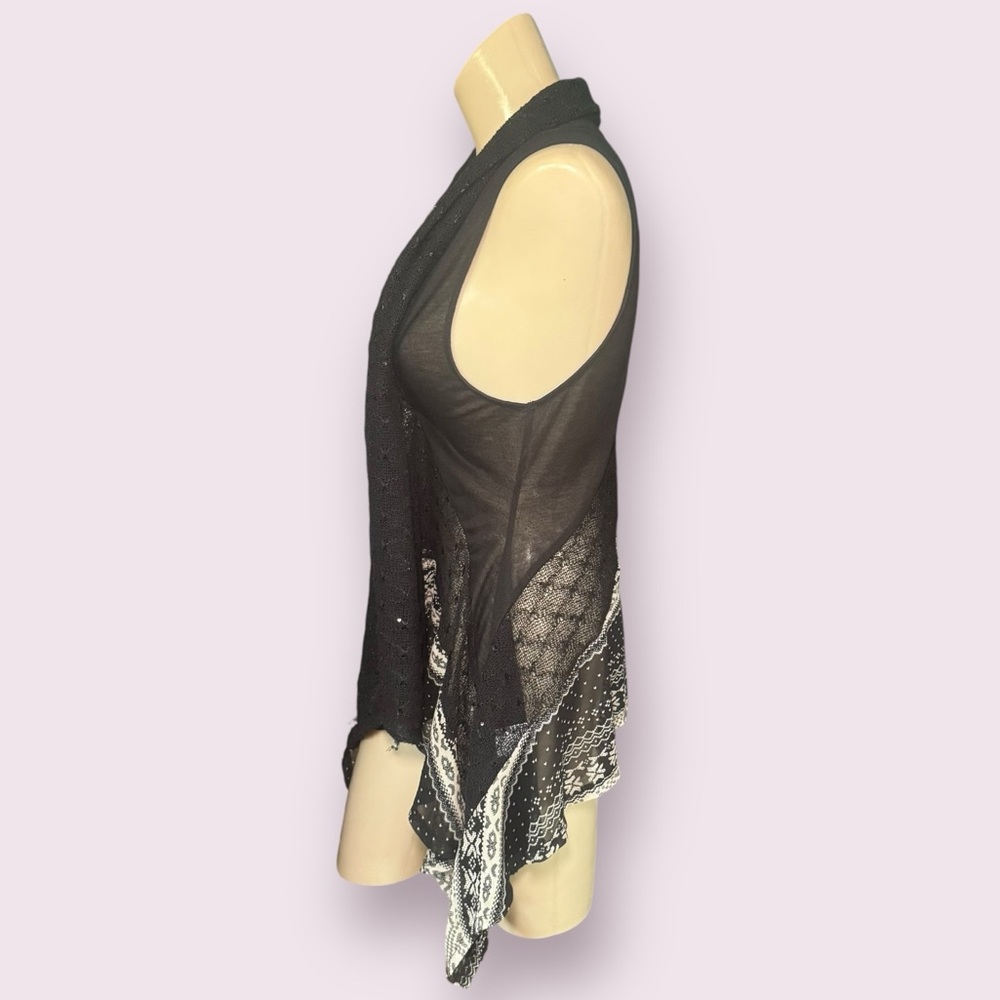90s Y2K black fairy grunge tie top with asymmetrical flowy sides and sequins - Picture 4 of 8